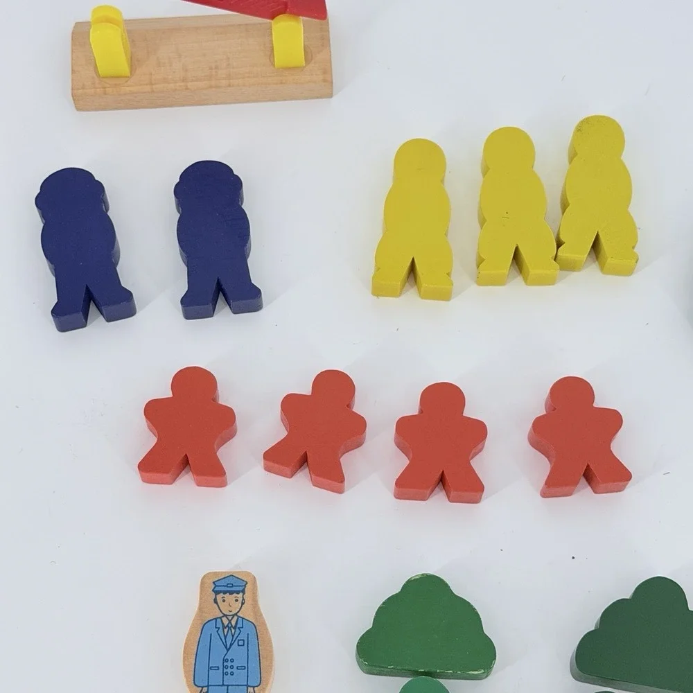 Wooden Railway Train Accessories Lot 45 Pc Figures Signs Buildings Trees